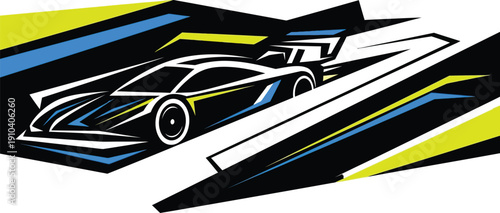 Modern sports car racing graphic with dynamic motion elements