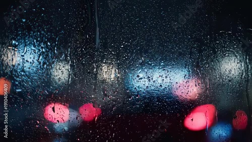 Rainy Night Cityscape with Blurred Lights.