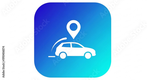 Navigation app icon with car and location pin on blue gradient background for travel and transportation services