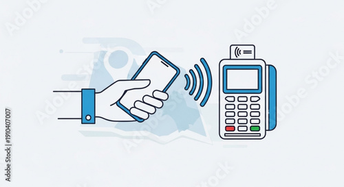 Hand holding smartphone making contactless payment with terminal wireless transaction mobile wallet near field communication