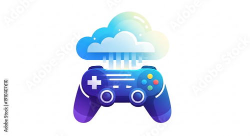 Cloud gaming controller with rain and stormy weather icon for online gaming and streaming services