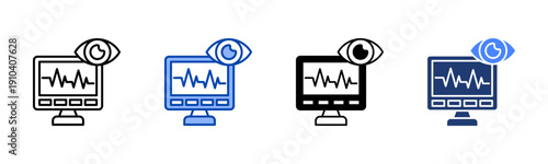 Health Monitoring  Solid color and black line drawing vector illustration set
