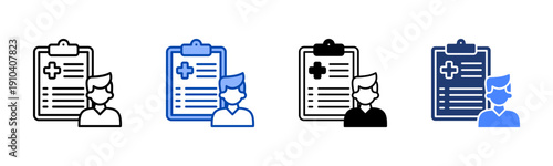 Patient Intake  Solid color and black line drawing vector illustration set