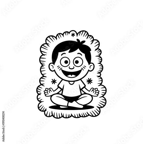 Vector flat illustration with doodle yoga boy  