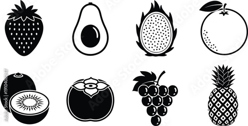Set of vector fruit silhouettes bundle design elements icons illustrations