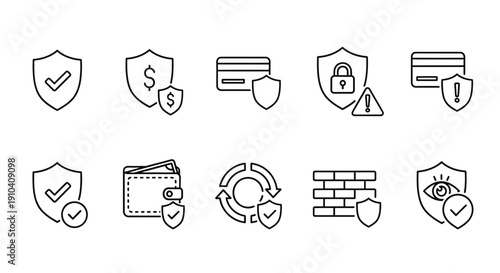 Collection of security icons representing protection and safety measures in a digital environment