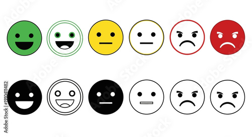 Collection of diverse emoticon icons representing various emotions and feelings in a simple, modern design