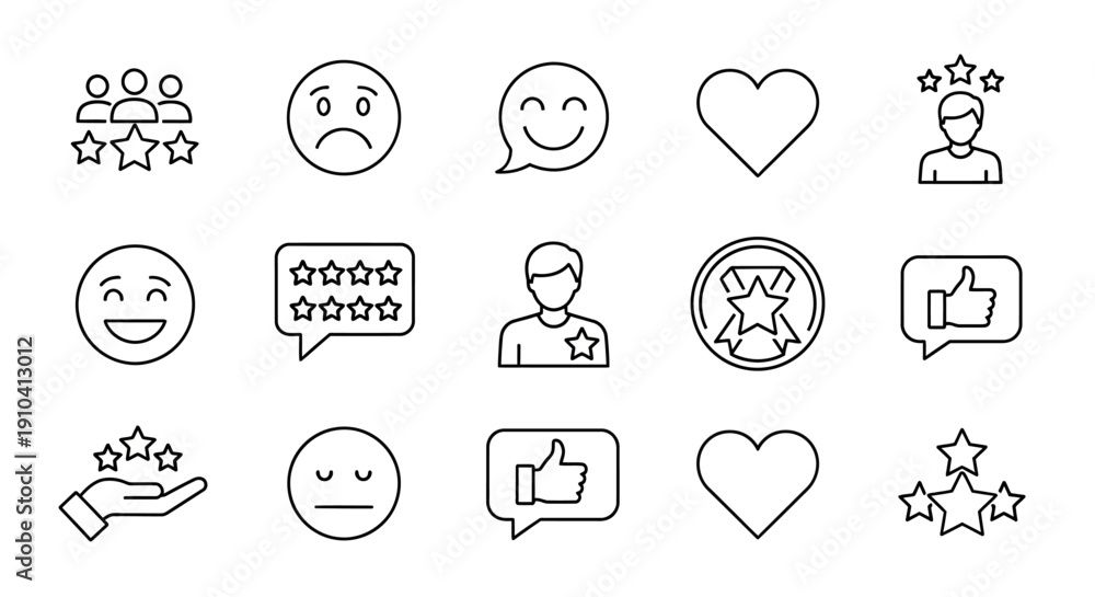 Fototapeta premium Collection of social media icons representing various emotions and interactions in a simple line art style
