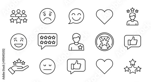 Collection of social media icons representing various emotions and interactions in a simple line art style