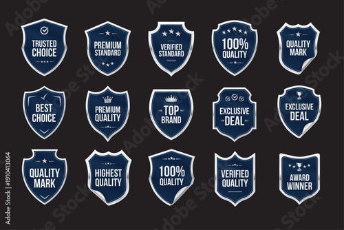 Shield Label Badge Vector Set ft Quality Badges, Guarantee Labels, Award Certification & Trust Seals