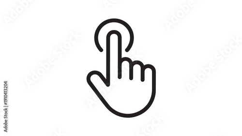 Hand Icon Clicking Gesture Minimalist Simple Black Outline on White Background for User Interface