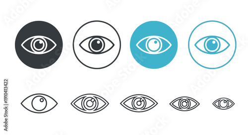 Collection of various eye icons in different styles and sizes displayed on a clean white background, showcasing diverse designs and visual elements.