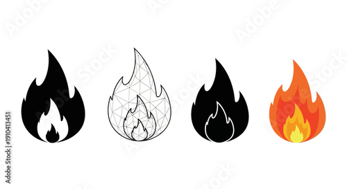 Collection of flame icons in various styles and colors displayed together