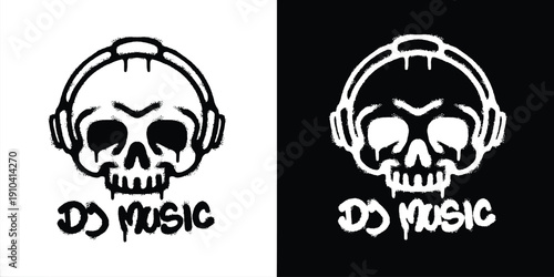 Graffiti skull DJ music logo vector design