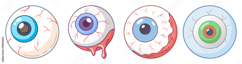 Obraz premium Human eye vector icons set with medical anatomy details and colorful iris designs for health and vision concepts