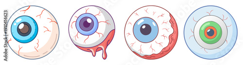 Human eye vector icons set with medical anatomy details and colorful iris designs for health and vision concepts