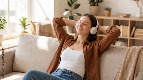 young woman listening to music