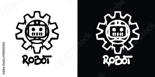 Graffiti gear robot logo vector design