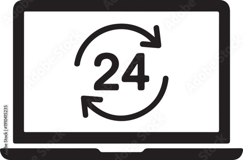 Laptop screen displaying a 24-hour cycle with arrows indicating continuous time.