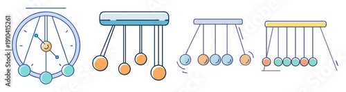 Colorful pendulum vector icons set swinging in balance isolated on white background minimal design