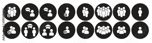 people icons set white on a black background