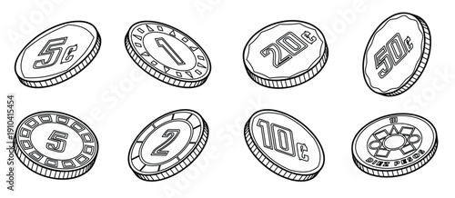 peso coins outline vector 