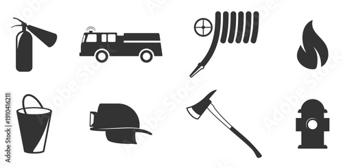 set of isolated icons on a theme firefighter