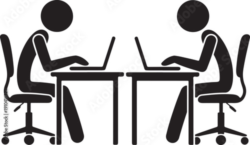 Two individuals engaged in a virtual meeting with laptops on a table
