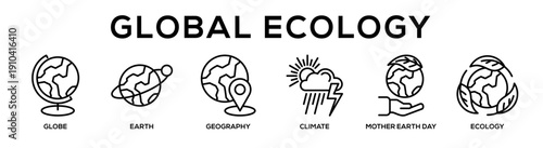 Global Ecology web banner icon vector illustration concept for business with icon of Globe, Earth, Geography, Climate, Mother Earth Day,.