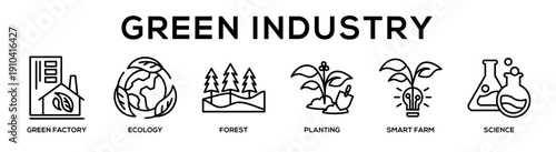 Green Industry web banner icon vector illustration concept for business with icon of Green Factory, Ecology, Forest, Planting, Smart Farm,.