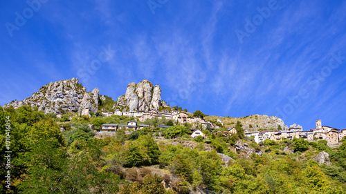 Roubion village built among rocky mountain peaks, Alpes-Maritimes, France, Europe.