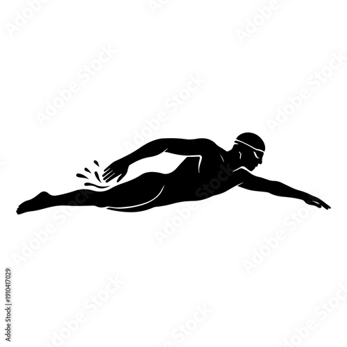 Minimalist Black Silhouette Illustration of a Swimmer Gliding Through Water