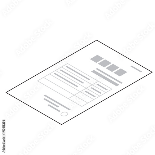 アイソメトリックのビジネス書類 線画アイコン