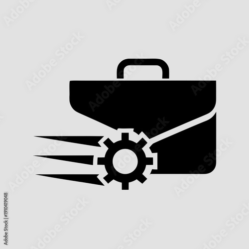 Professional briefcase with gear icon symbolizing business strategy and productivity