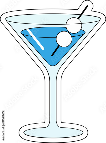 Blue martini cocktail sticker illustration