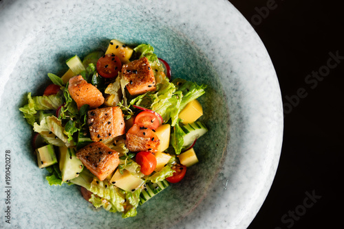 Wallpaper Mural Fresh Salad with Grilled Salmon Cherry Tomatoes and Crisp Lettuce in Decorative Bowl Torontodigital.ca