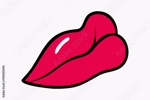 Glossy Cartoon Pink Lips Icon Pop Art Style Vector Illustration Isolated on White.
