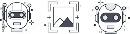 Artificial Intelligence Robot and Image Recognition Icon Set Vector Illustration