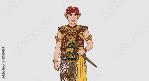 Cultural warrior character wearing traditional costume.