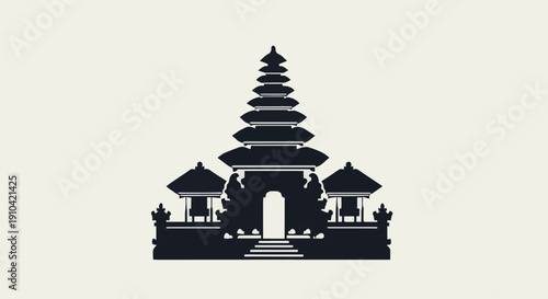 Black silhouette of traditional temple architecture.