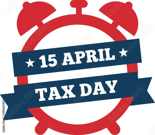 Alarm clock graphic announcing april 15th as tax day in the usa