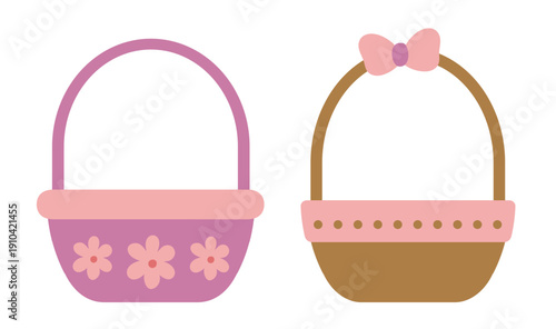 Simple Spring Easter Basket Illustration Collection.
Cute Easter Basket Vector Cartoon Clipart Set.
White background. SVG.
