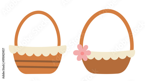Simple Spring Easter Basket Illustration Collection.
Cute Easter Basket Vector Cartoon Clipart Set.
White background. SVG.