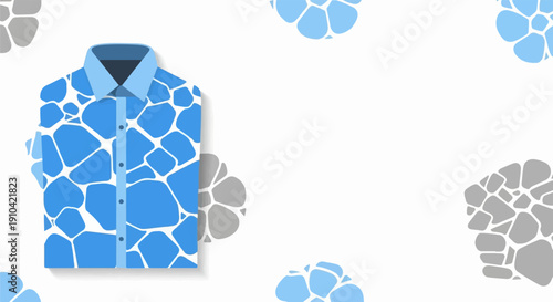Blue shirt with abstract stone pattern and scattered shapes