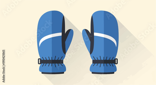 Blue winter mittens with white stripe and black accent