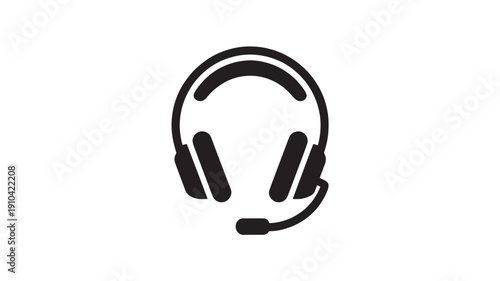 Headset with microphone in simple flat design on white background for customer support
