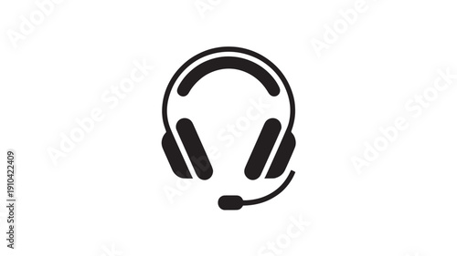 Headset with microphone in simple flat design on white background for customer support