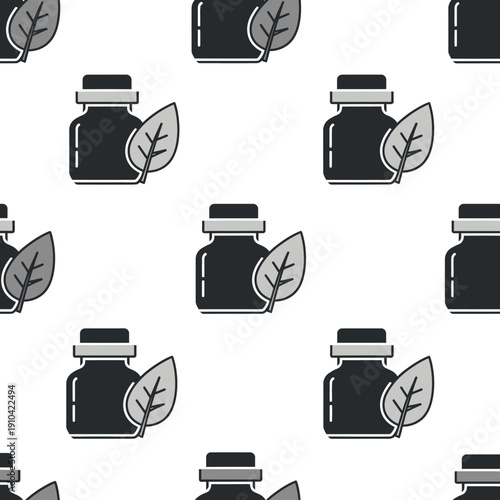 Seamless Pattern with Essential Oil Bottles and Leaves Natural Skincare and Aromatherapy Background. EPS Editable