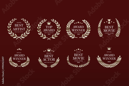 Award Crest & Laurel Wreath Vector Illustration Set for Movie & Film Awards, Festival Nominations