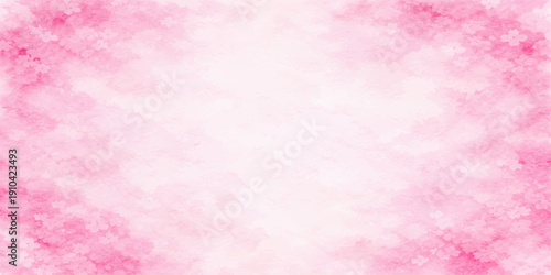 Pink abstract watercolor background with a floral texture and heart pattern creates a pastel grunge frame design for a spring valentine card backdrop